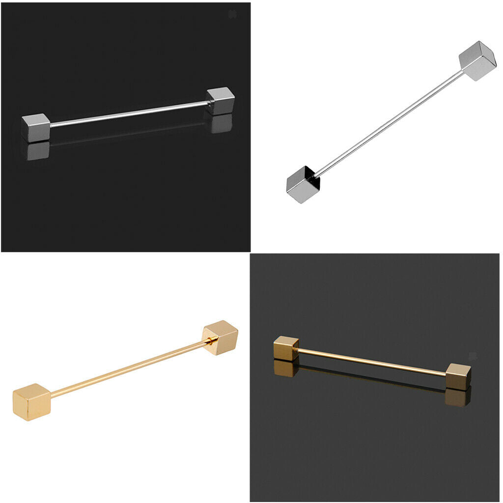 2pcs Mens Silvery Golden Plated Tone Shirt Collar Tie Pin Stud Barbell Bar Clip