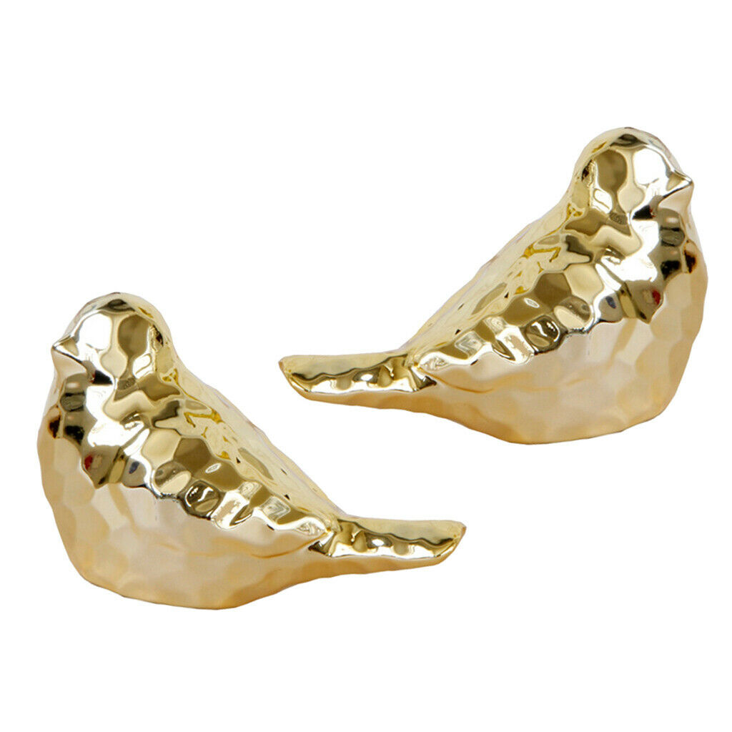 2 Pcs Bird Statue Ceramic Display Wedding Party Bedroom Home Decor Golden
