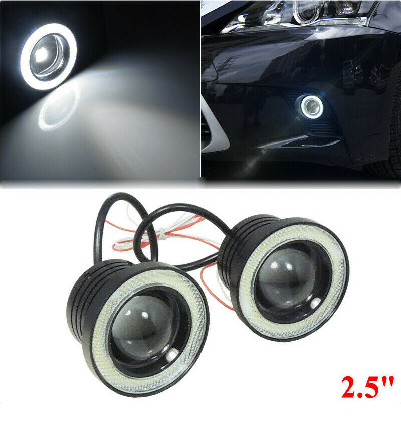 2 X 2.5" 64mm White LED COB Halo Angel Eye Rings Autos Fog Light Projector Lamps
