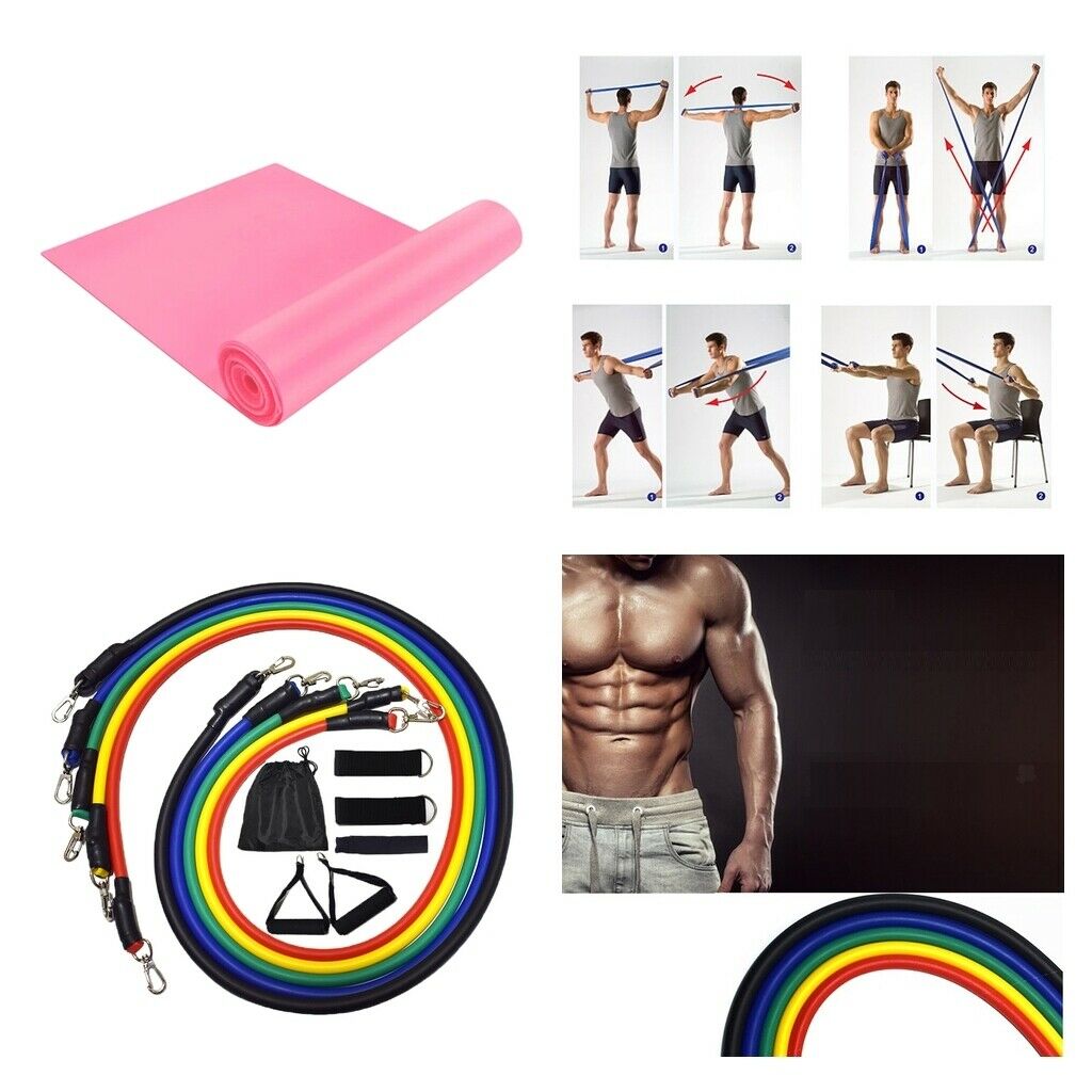 12pc Exercise Bands Set with Handles Ankle Straps Workout Bands Fitness