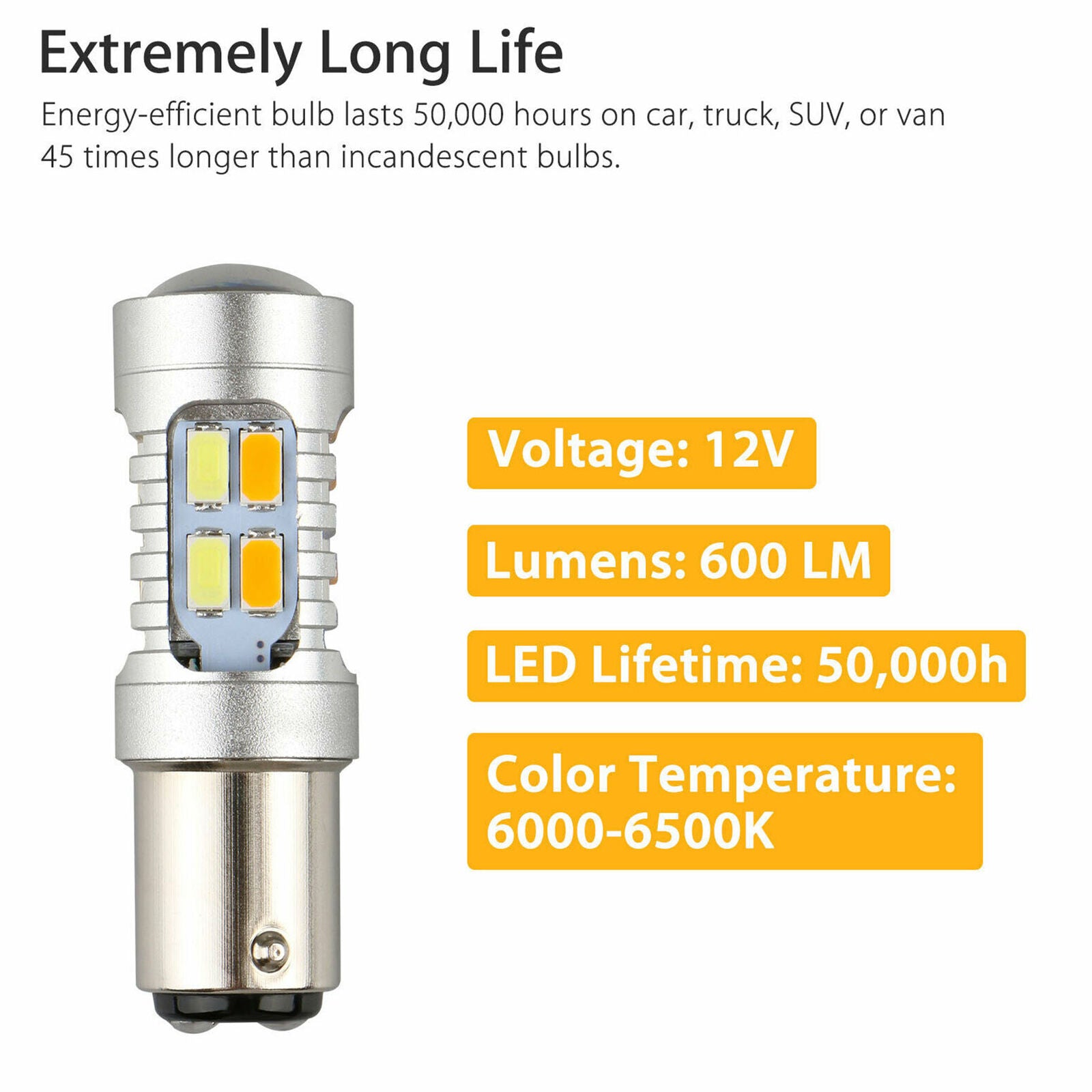2x 1157 LED White/Amber DRL Switchback Turn Signal Parking Light Bulb Dual Color