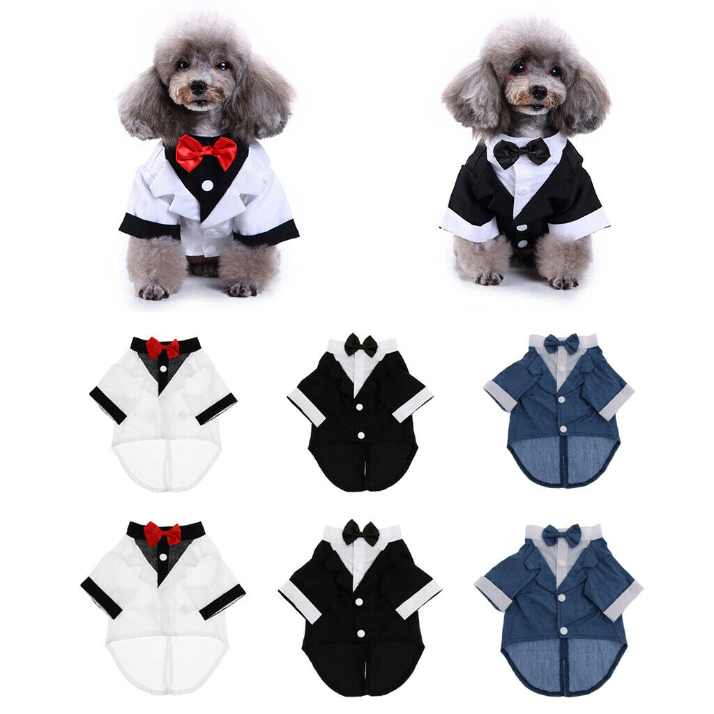 Pet Small Dog Clothes, Puppy Stylish Suit Bow Tie Costume, Wedding Shirt White S