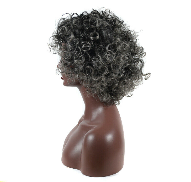 Ombre Grey Short Curly Wigs for Black Women Synthetic Afro Curls Full Head Wigs