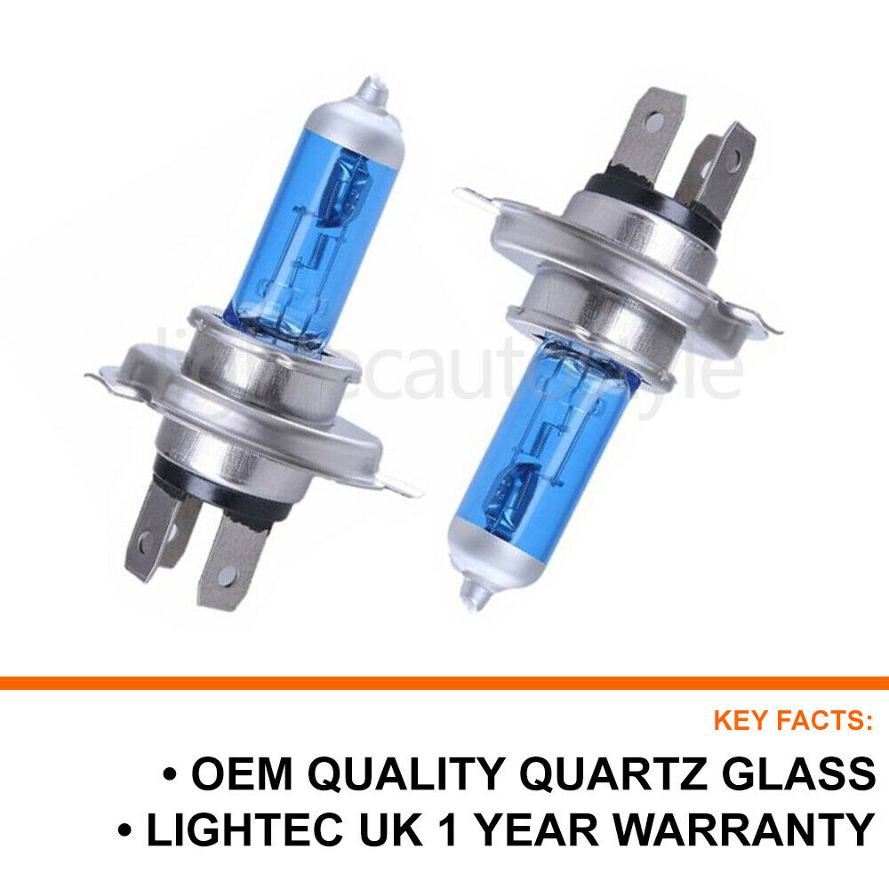 2x LIGHTEC H4 55W 5000K HID XENON SUPER WHITE HALOGEN BULBS 12V PLASMA UPGRADE