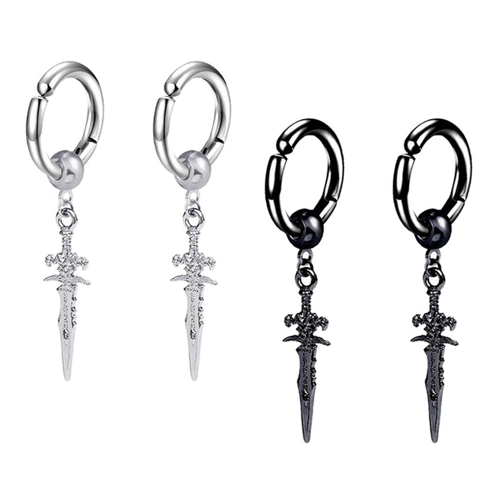 4pcs Stainless Steel Modern Long Dangle Earclips Spike Huggie Men & Women