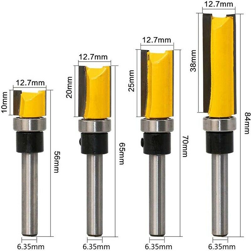 4Pcs Flush Trim Router Bits Top Bea Router Bit 1/4 inch Shank Straight PatternL6