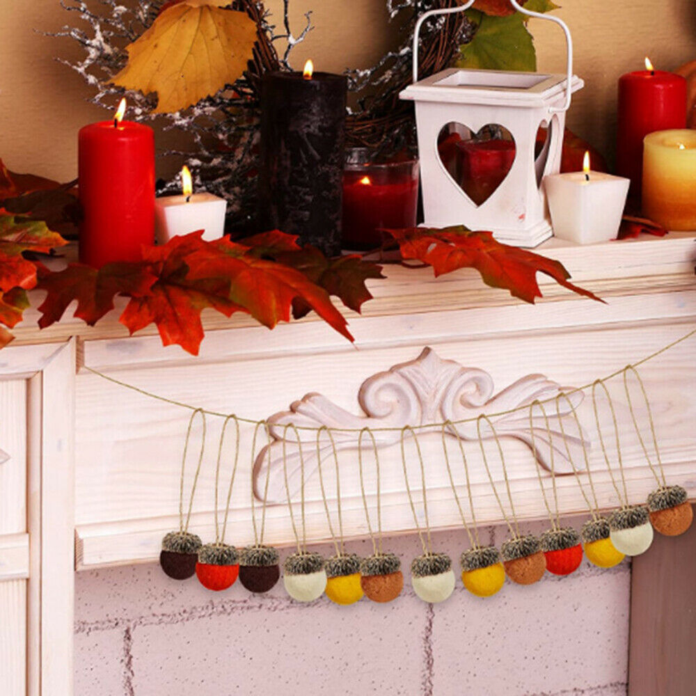 30pcs Felt Acorn Ornaments Hanging Decors Wool Felted Acorn Ball Pom With Rope