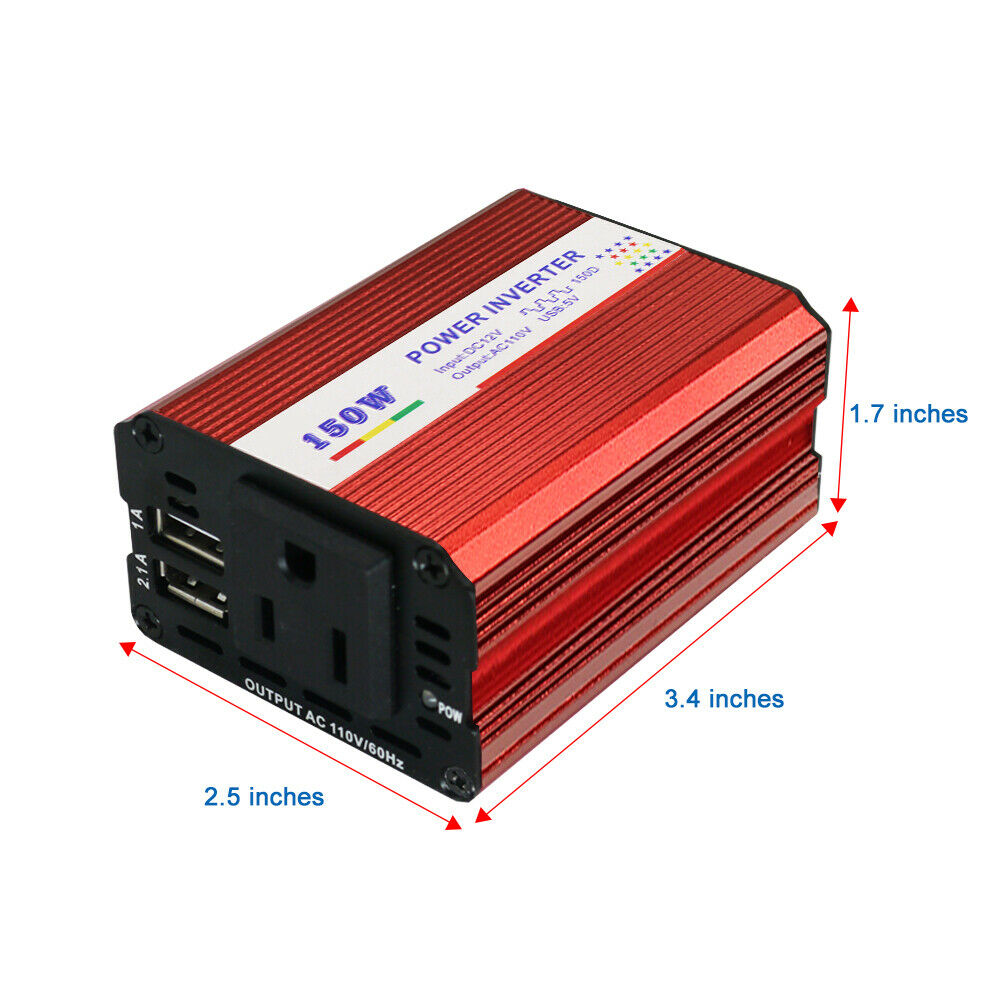 150W Car Power Inverter DC 12V - 110V AC Car Converter 3.1A Dual USB Car Adapter