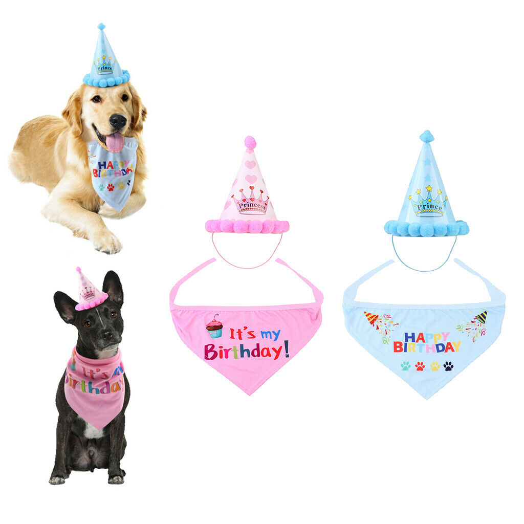 4x Dog Birthday Bandana with Party Cone Hat Big Outfit And Birthday Decoration