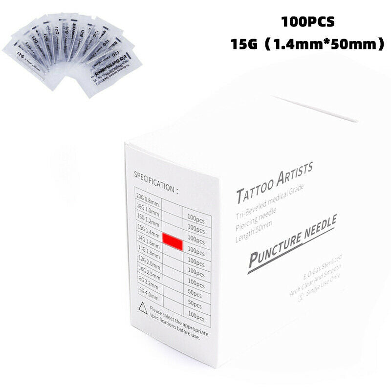 Disposable Sterile Medical Body Jewelry Piercing Needle Ear Navel 15G 100PCS  CA