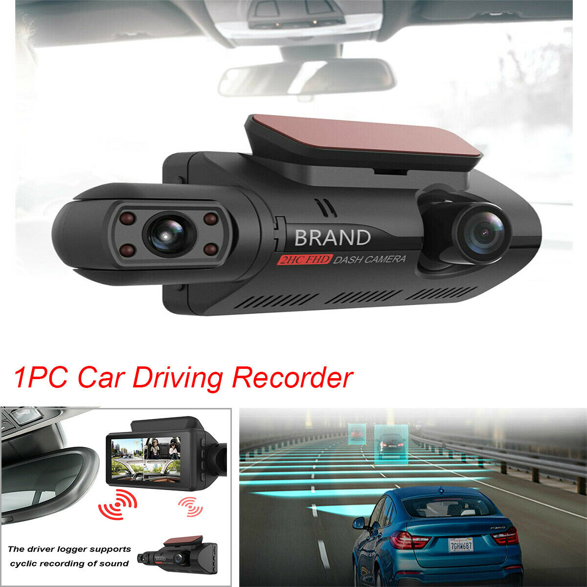 1PCS Dual-lens Car 3.0-inch HD Display, Driving Recorder DVR Car Video Camera