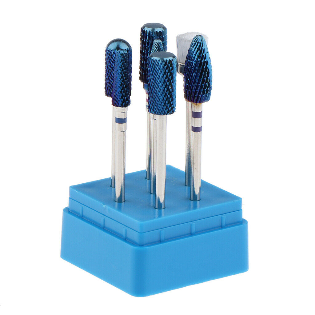 7Pcs Blue Professional Nail Drill Bits Tools Set 3/32'' with Storage Case Holder