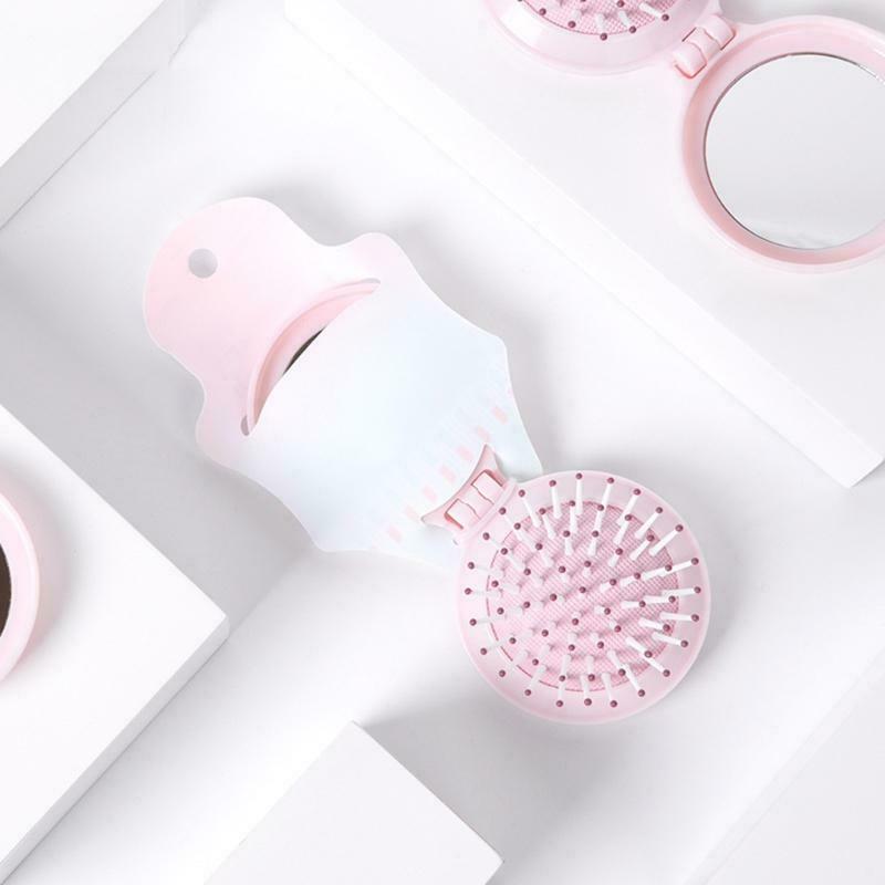 Portable Round Mirror Hair Comb Folding Massage Hair Brush Mini Airbag Combs