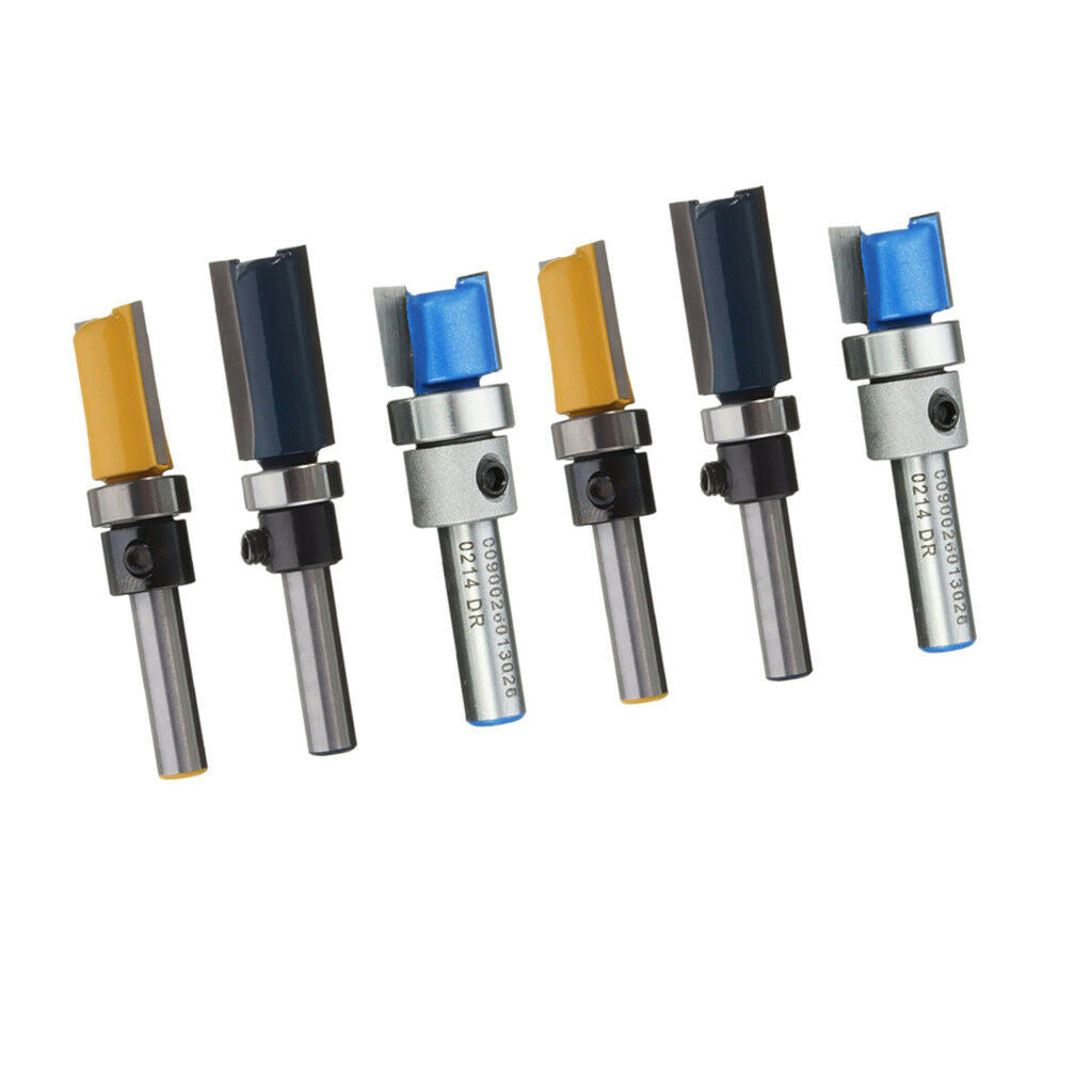 6pcs Flush Trim Template Router Bit - 1/4" Shank - Carbide Tip Rotary Tool