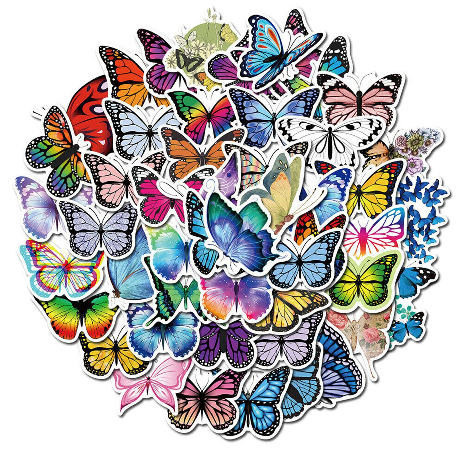 Colorful Butterfly Stickers 50 Pcs Decals for Water Bottle Laptop Luggage Crafts