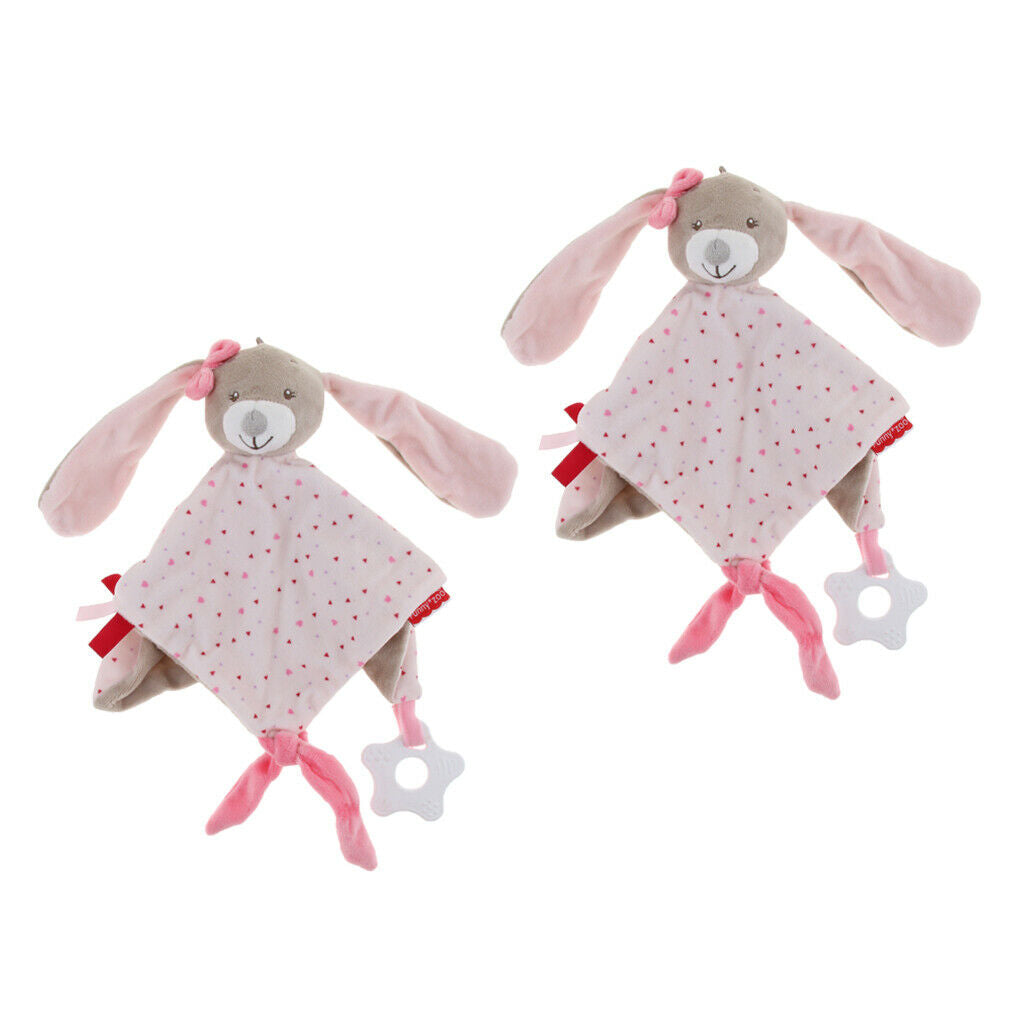 2x Plush Stuffed Blanket Teething Baby Safety Blanket for Infant Boys Girls