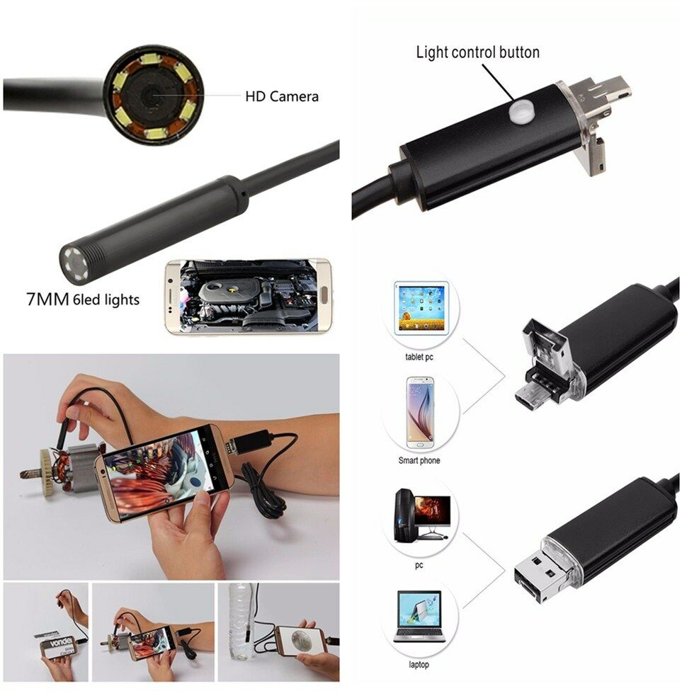 Durable 7MM Lens Android 2 in 1 USB Inspection HD Endoscope for Car Equipment