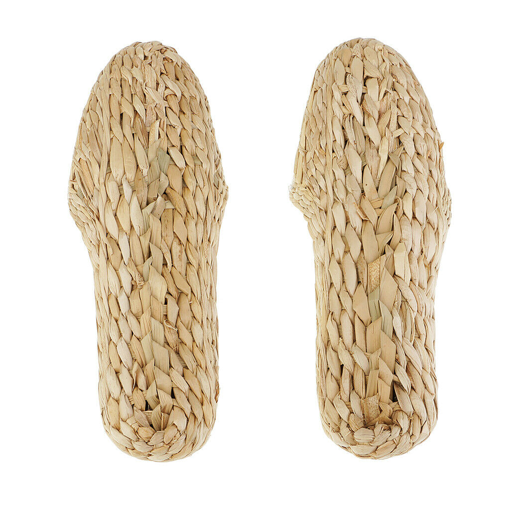 1 Pair Of Hand Knitted Straw Rattan Slippers - Natural, Size 41
