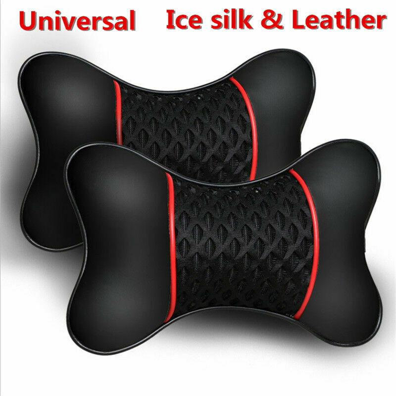 2PCS PU leather Knitted Car Seat Pillows Support Headrest Neck Shoulder Cushion