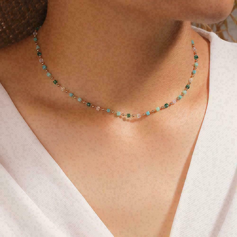 Boho Colorful Bead Chain Choker Necklace Women Charm Party Gift Handmade S8D6