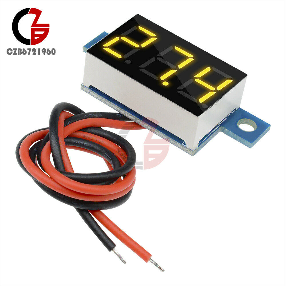 3 LED 2 Wire 0.36 inch 3.3-17V Panel Meter Mini Lithium Battery Yellow Voltmeter
