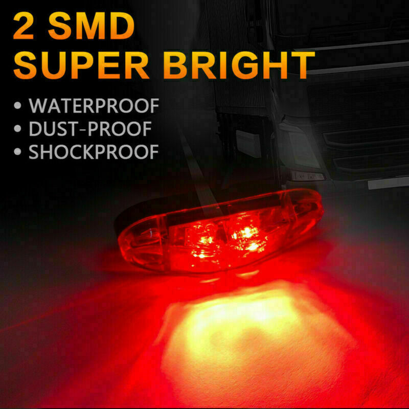 10Pcs Red 2 LED Light Oval Car Clearance Truck Trailer Side Marker Tail Lamp 12V
