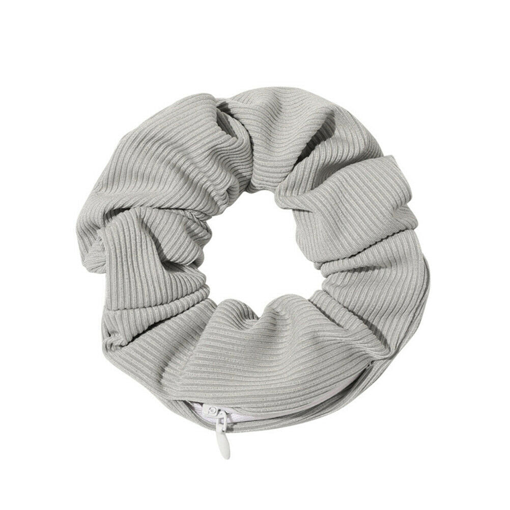 For Women Girls Hair Band with Zipper Pocket Knitting Stripes Elastic Hairbands