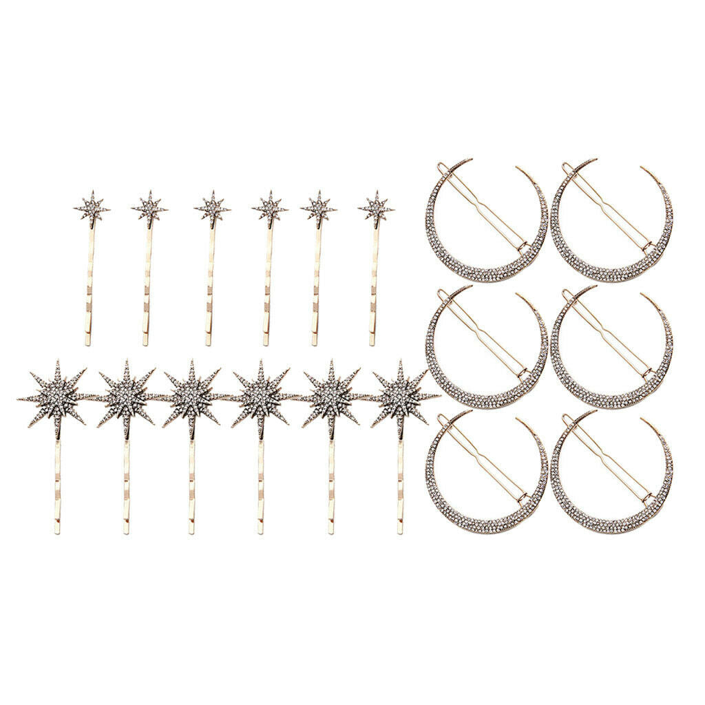 18Pcs New Popualr Crystal Moon Star Rhinestone Hairpin Hair Clip Barrette Women