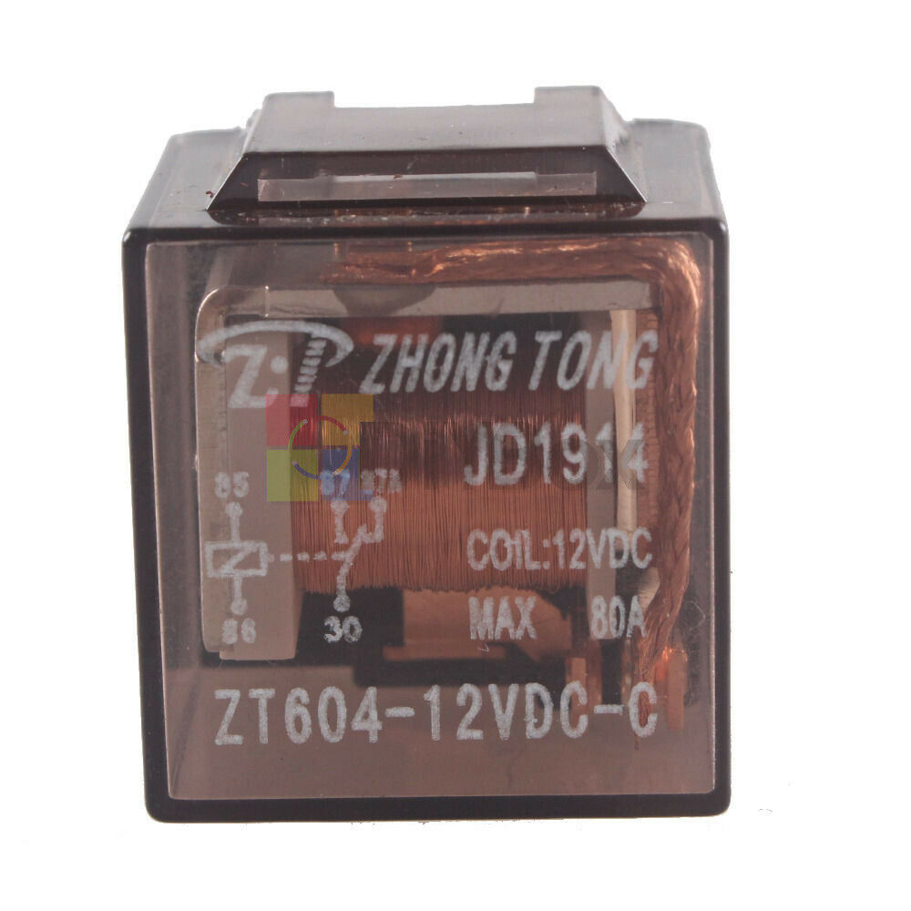 DC 12V 80A AMP 1NO 1NC SPDT 5 Pins Green Indicator Light Truck Car Relay