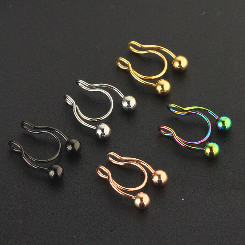 5pcs Clip on Nose Ring Hoop Stainless Steel No Piercing Septum Ring, Fashion