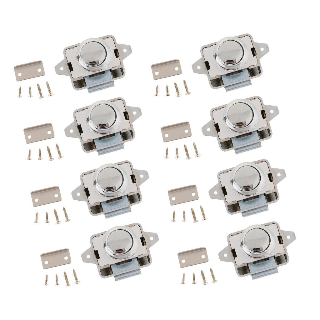 8x Push Button Cupboard Catch Lock Latch for Motorhome Trailer Boat Sliver