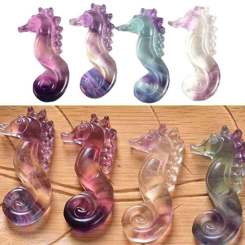 1PC Natural Quartz Crystal Fluorite Carved Seahorse Healing Hippocampus D6R2