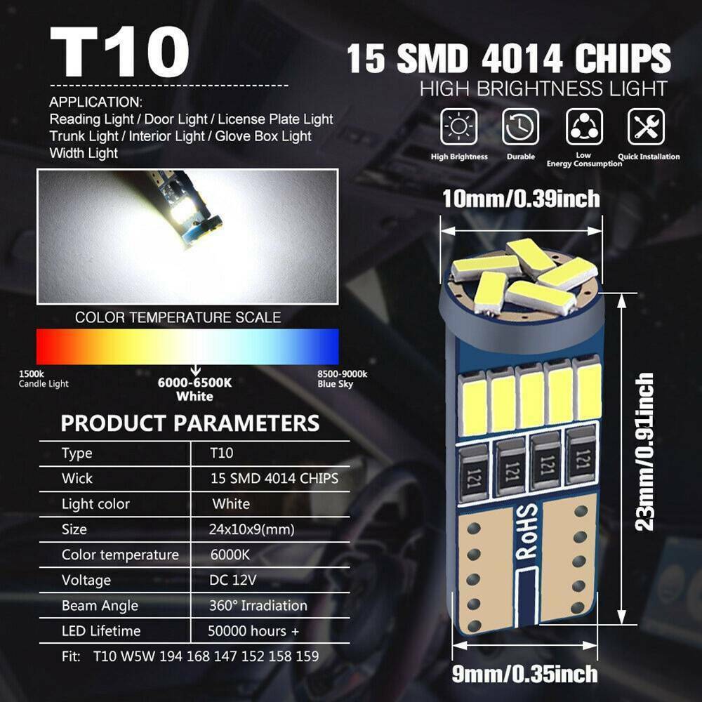 10* T10 LED Canbus Error Free Bulb 15SMD 194 W5W Car Wedge Lamp Dome-Map Light b