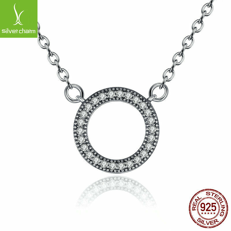 Fit Women 925 sterling Heart Necklace Clear CZ Round Shaped Chokers Pendant Gift