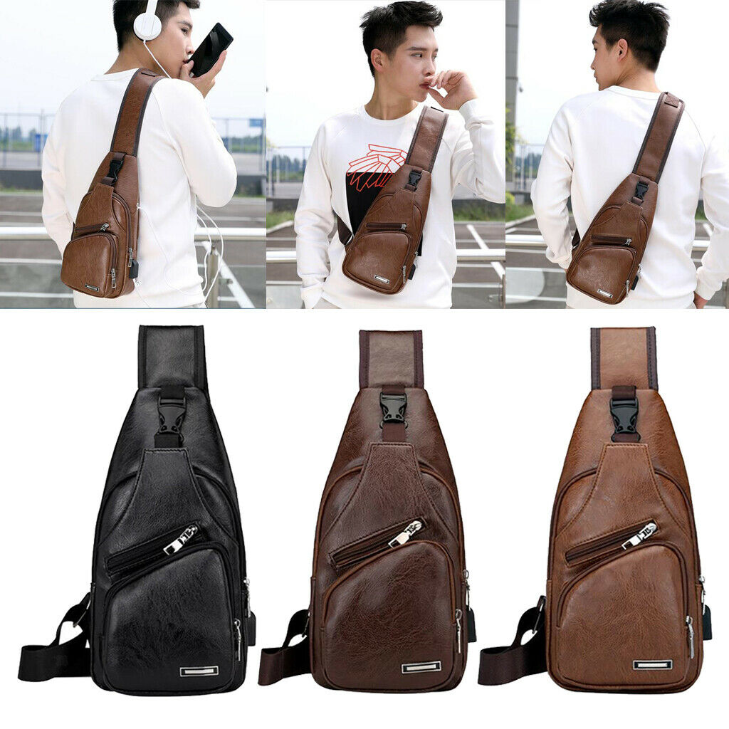 3Pcs Men Leather Sling Bag Multipurpose Compact Shoulder Chest Crossbody Bag