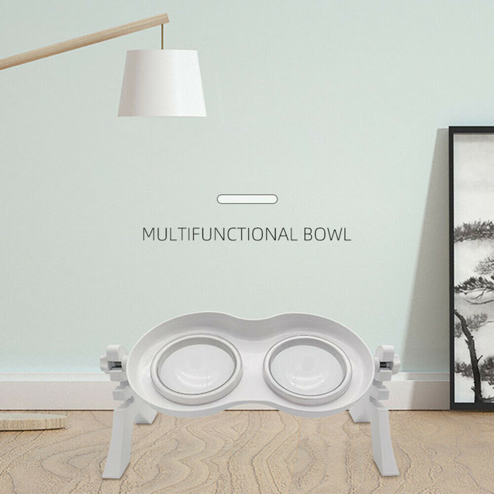 Elevated Pet Dog Cat Bowls Double Pet Feeders Adjustable Food Water Bowl