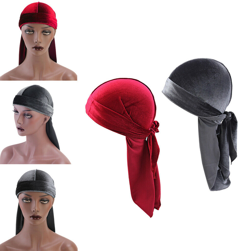 2 Pieces Women Mens Velvet Bandana Hat Durag Headwear Beanie Chemo Hat