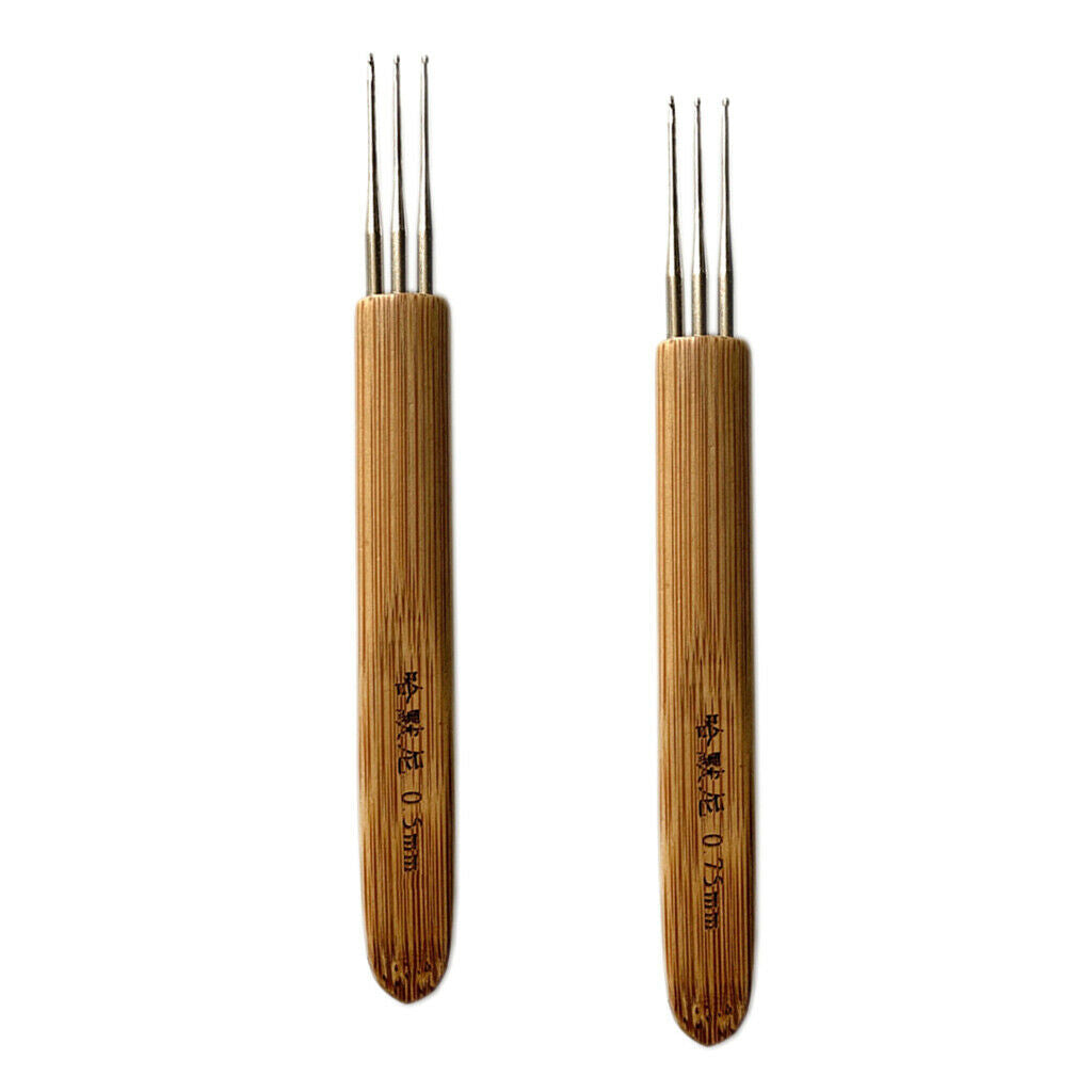 Lots 2 Natural Bamboo Triple Dreadlocks Crochet Hook Interlock Hair Needles