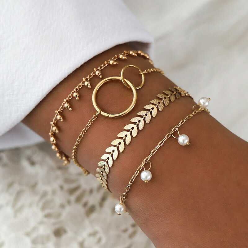4pcs Women Geometric circle bracelet set For Ladies Bead Bangle Jewelry G.l8