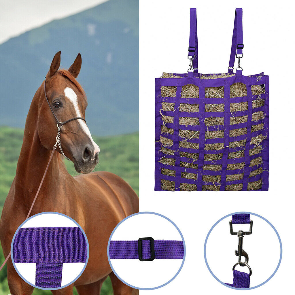 Horse Hay Bag Equestrian Adjustable Slow Feed Hay Net Tote Pouch for Cows Purple