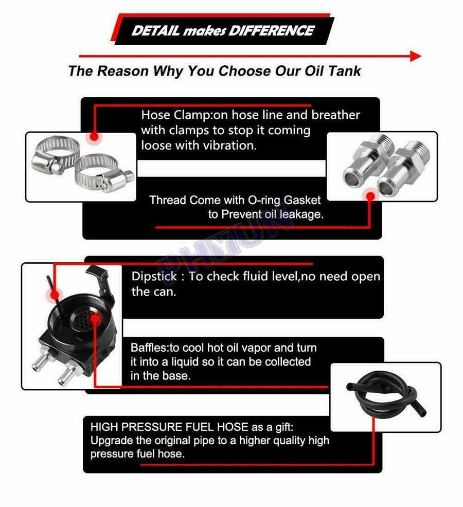 Oil Catch Can Reservoir Tank Kit Engine Black Polish Baffled Universal Aluminum