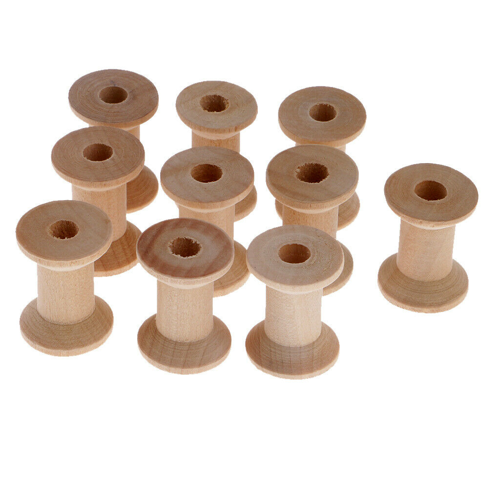 10pcs Natural Wooden Empty Thread Spools DIY Sewing Notions Tools 28x21mm