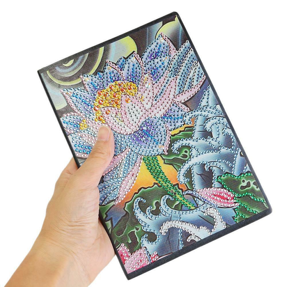 DIY Lotus Special Shaped Diamond Painting 50 Pages A5 Sketchbook Notebook @