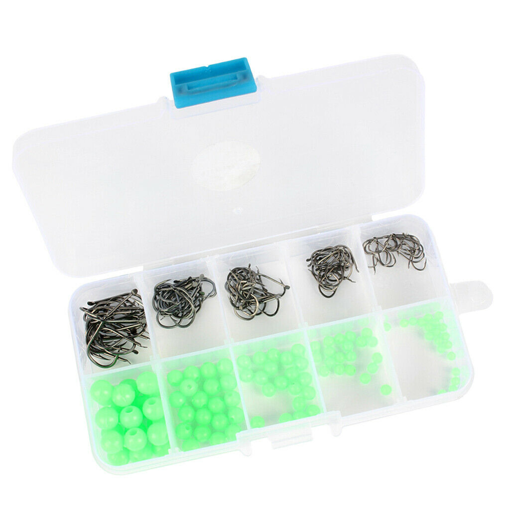 200pcs Luminous Glow Fishing Beads Barbed Hooks Set Fishing Beads Hook Kit