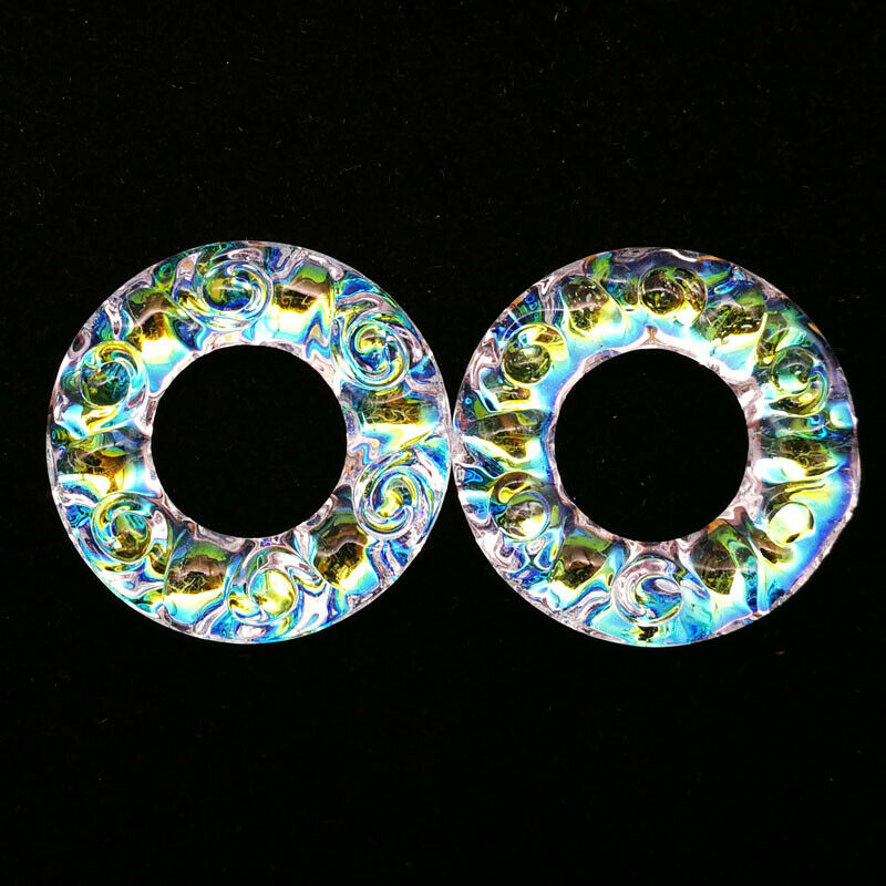 8Pcs 30x6mm Carved AB White Rainbow Titanium Crystal Donut Pendant Bead A-200SJ