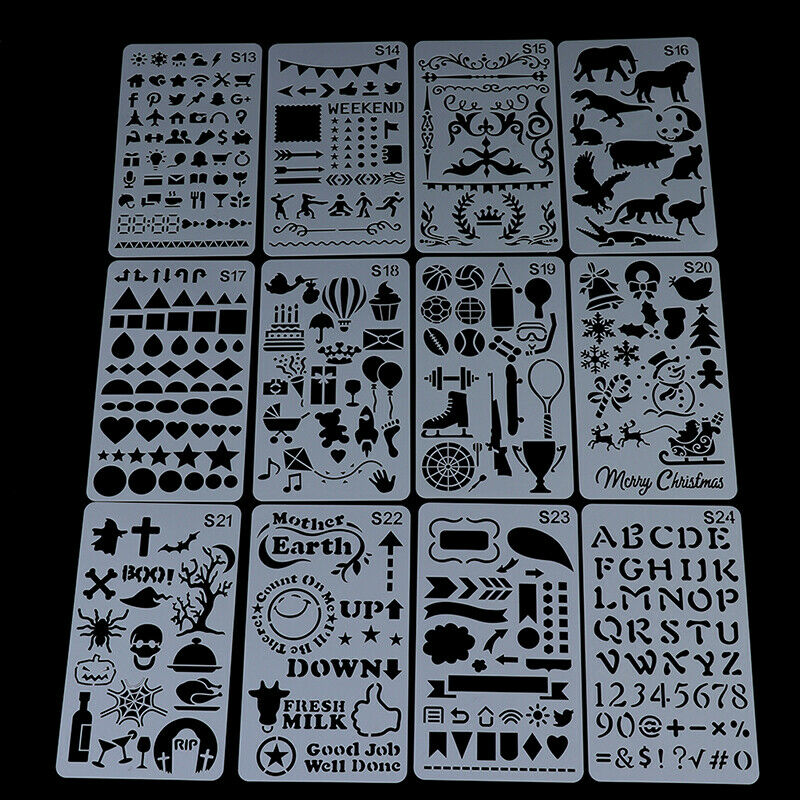 24pcs/set Journal Album DIY Border Drawing Template Ruler Stencil Painting YXDD