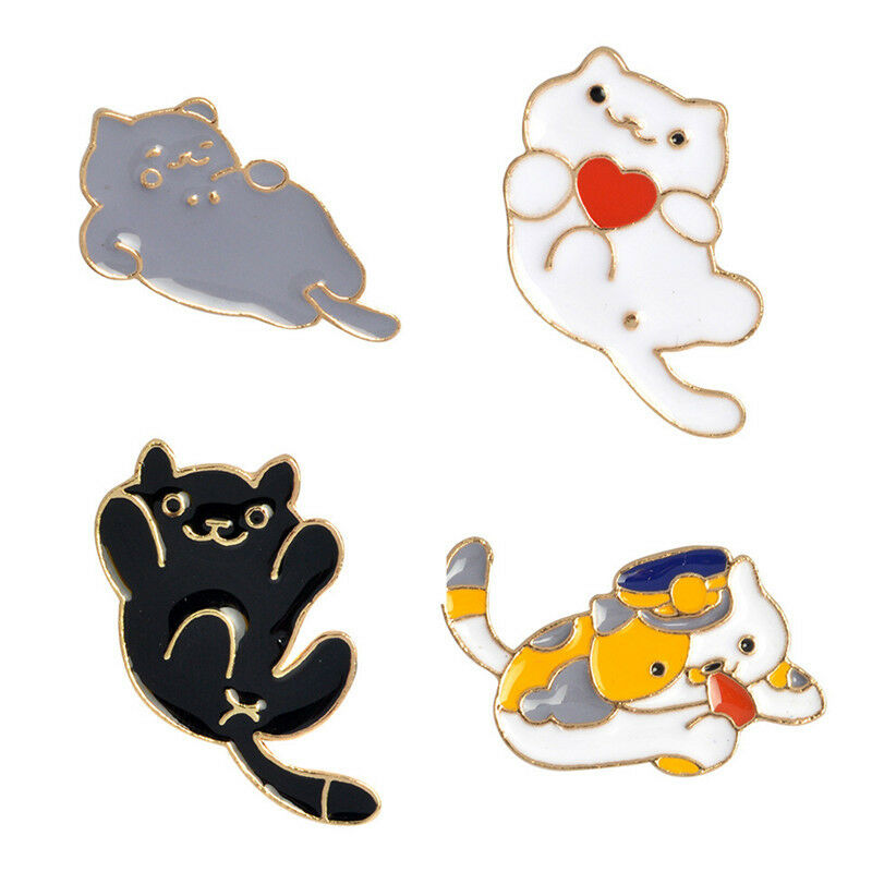 4PCS/Set Enamel Cartoon Animal Cat Brooch Pin Shirt Collar Pin Women Jewel.l8