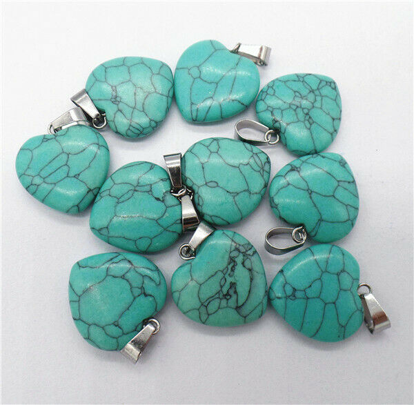 100Pcs 20x20x7mm Wholesale Green Turquoise Love Heart Pendant Bead DIY HH8314