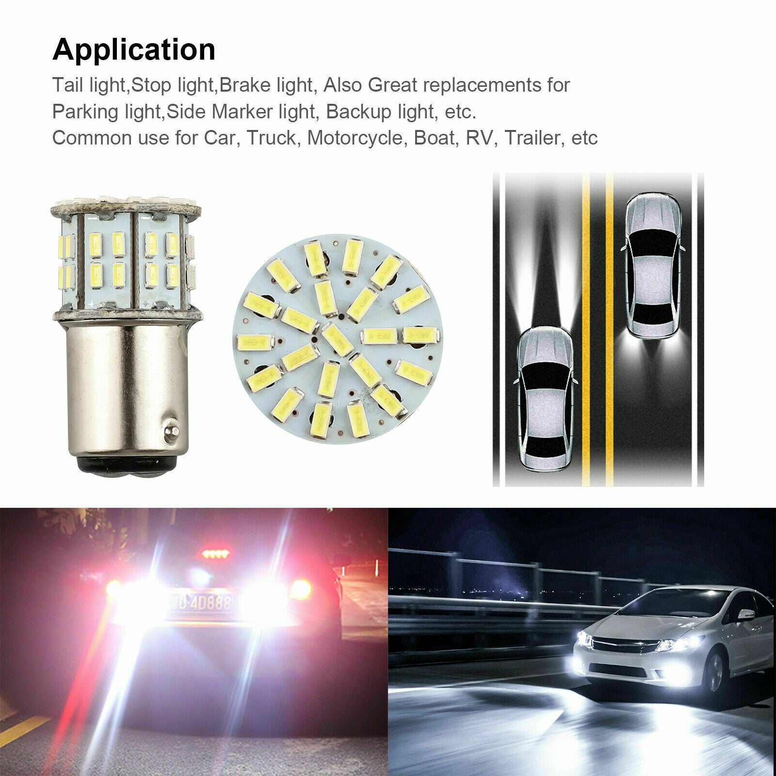 4x 6000K Super White 1157 BAY15D 50-SMD LED Tail Stop Brake Light Bulbs 7528 12V