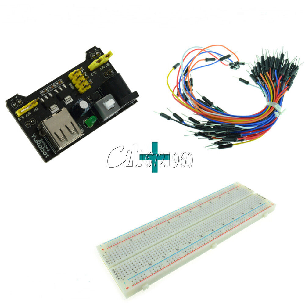 MB102 830 Point Solderless PCB Breadboard+65pcs Jump Cable Wires+Power Supply HO